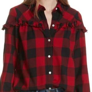 Frame Ruffled Buffalo Plaid Shirt